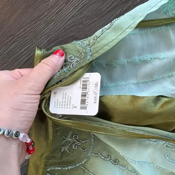 FREE PEOPLE $168 nwt beaded skort mini Ombre green - Picture 4 of 8